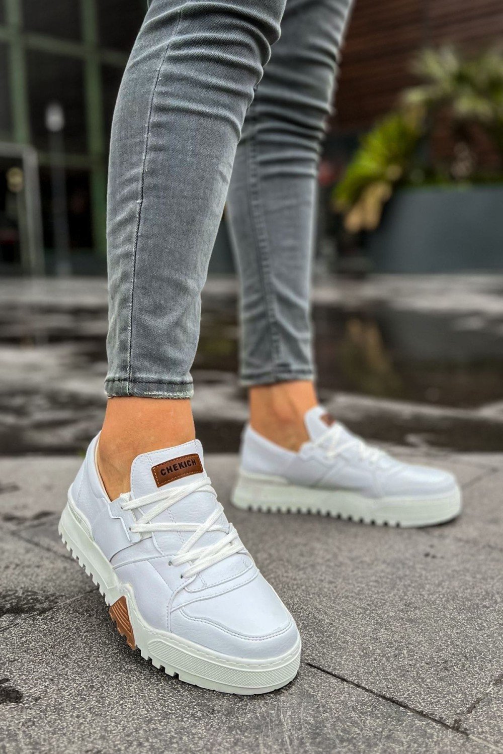 CH067 Warrem Erkek Günlük Bağcıklı Cilt Spor Sneaker Ayakkabı CBT - Beyaz – Chekich Erkek Ayakkabı