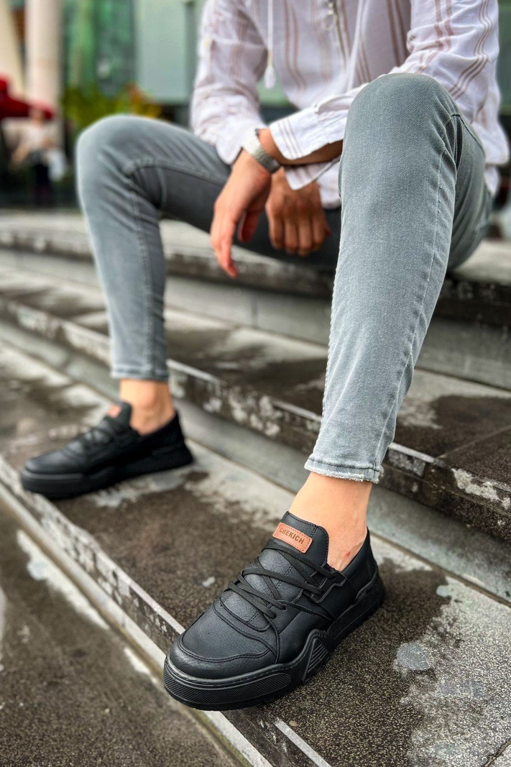 CH067 Warrem Erkek Günlük Bağcıklı Cilt Spor Sneaker Ayakkabı CST - Siyah – Chekich Erkek Ayakkabı