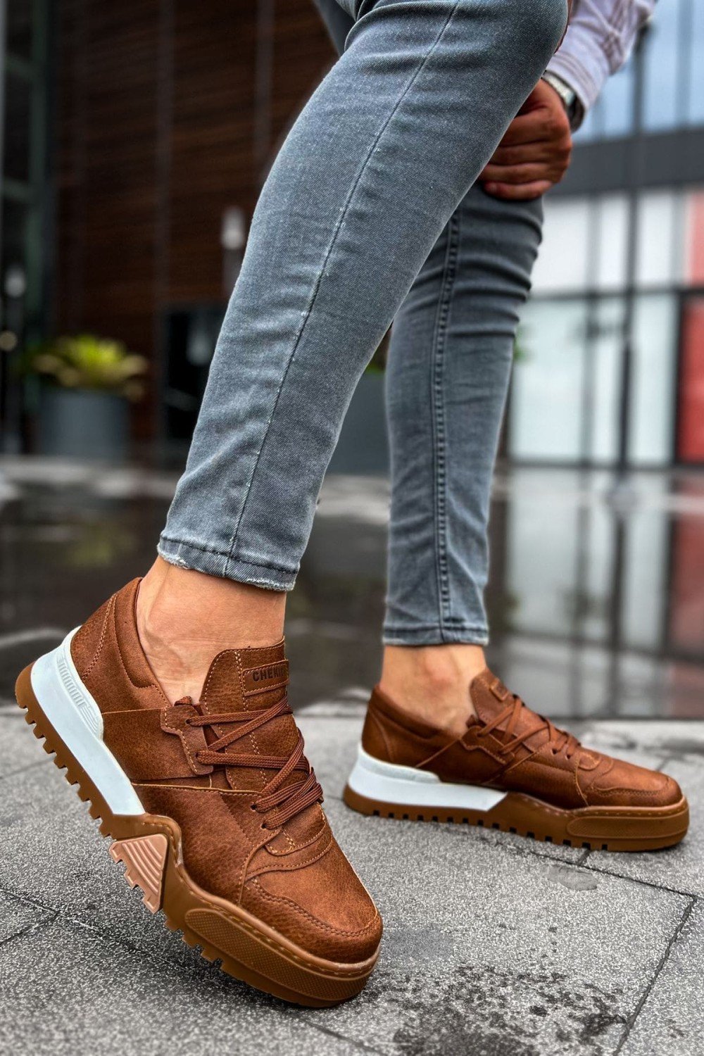 CH067 Warrem Erkek Günlük Bağcıklı Cilt Spor Sneaker Ayakkabı CTBT - Taba – Chekich Erkek Ayakkabı