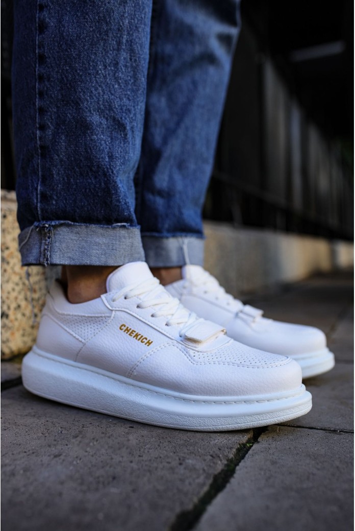 CH073 Flatline Erkek Günlük Bağcıklı Cilt Spor Sneaker Ayakkabı CBT - Beyaz