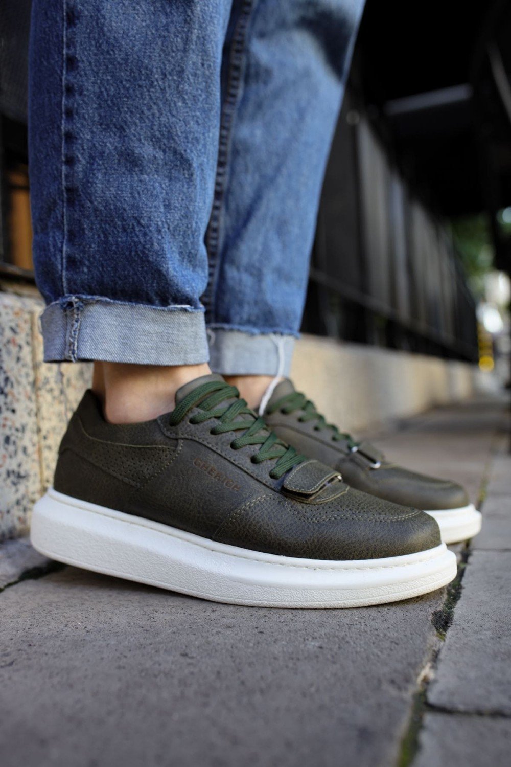 CH073 Flatline Erkek Günlük Bağcıklı Cilt Spor Sneaker Ayakkabı CBT - Haki – Chekich Erkek Ayakkabı