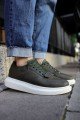 CH073 Flatline Erkek Günlük Bağcıklı Cilt Spor Sneaker Ayakkabı CBT - Haki