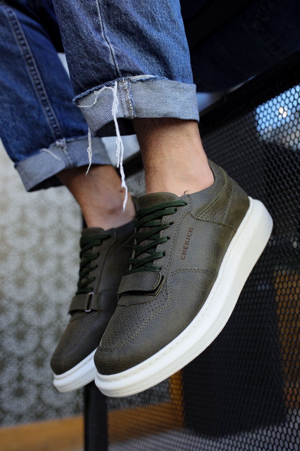 CH073 Flatline Erkek Günlük Bağcıklı Cilt Spor Sneaker Ayakkabı CBT - Haki – Chekich Erkek Ayakkabı