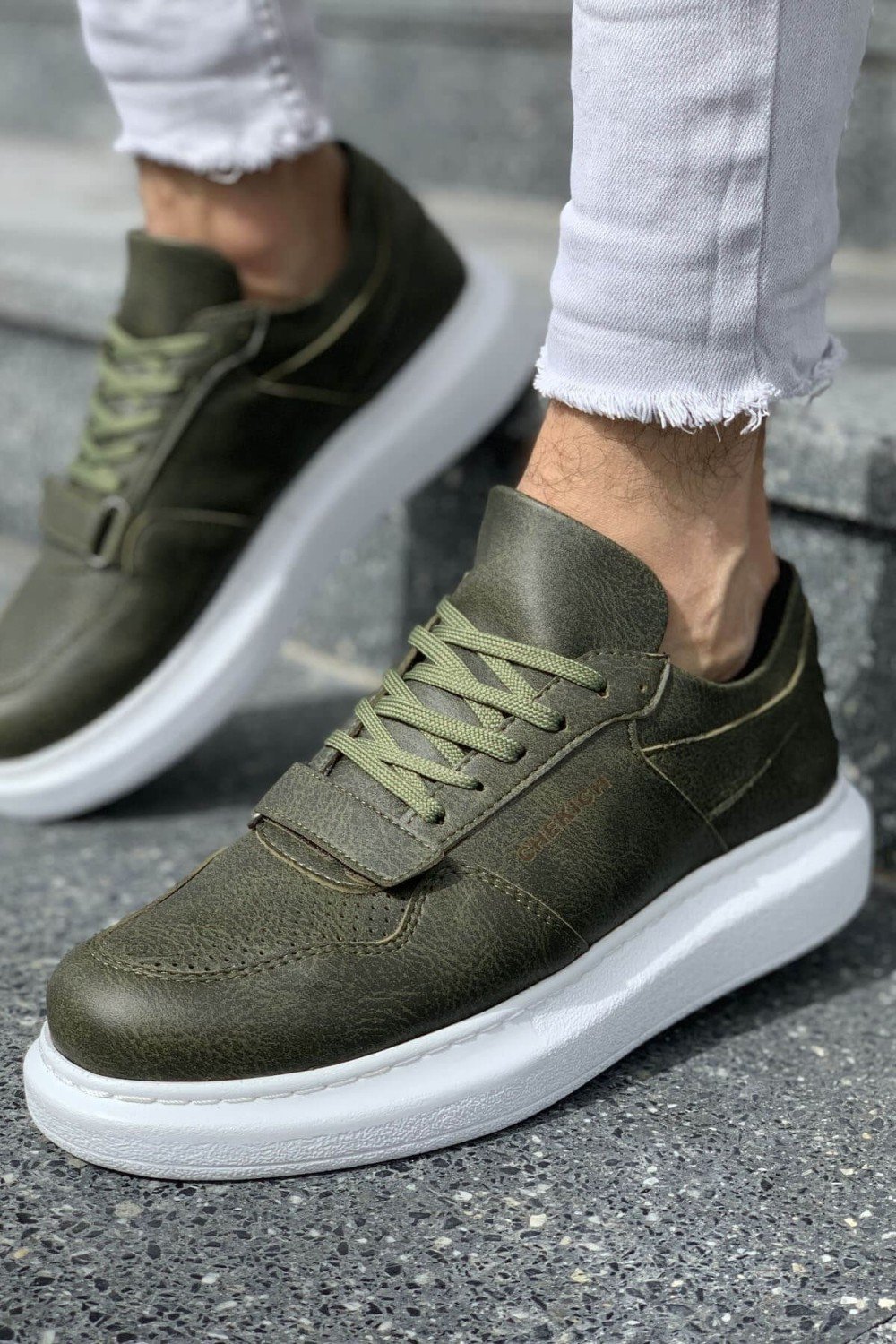 CH073 Flatline Erkek Günlük Bağcıklı Cilt Spor Sneaker Ayakkabı CBT - Haki – Chekich Erkek Ayakkabı