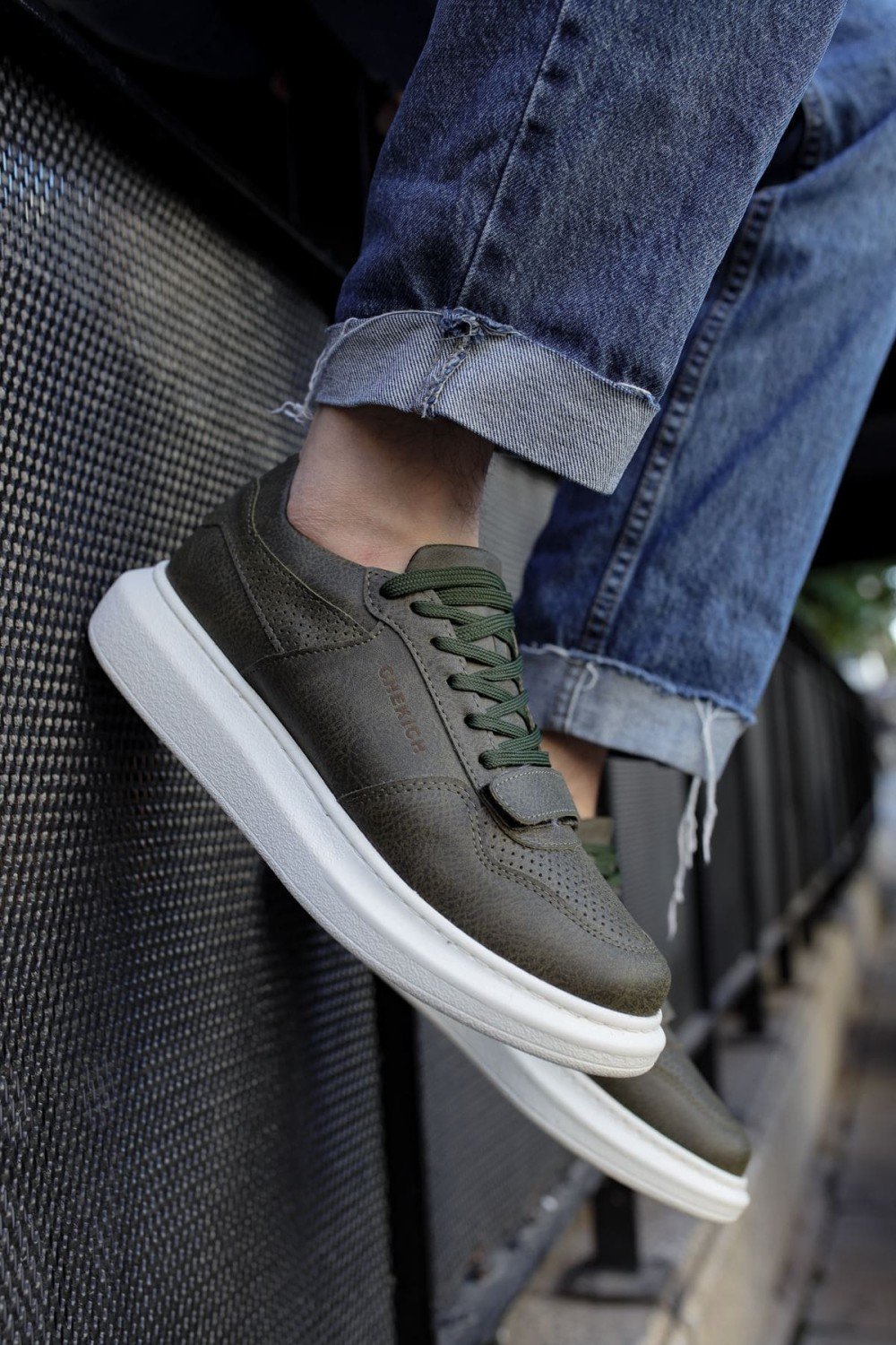 CH073 Flatline Erkek Günlük Bağcıklı Cilt Spor Sneaker Ayakkabı CBT - Haki – Chekich Erkek Ayakkabı