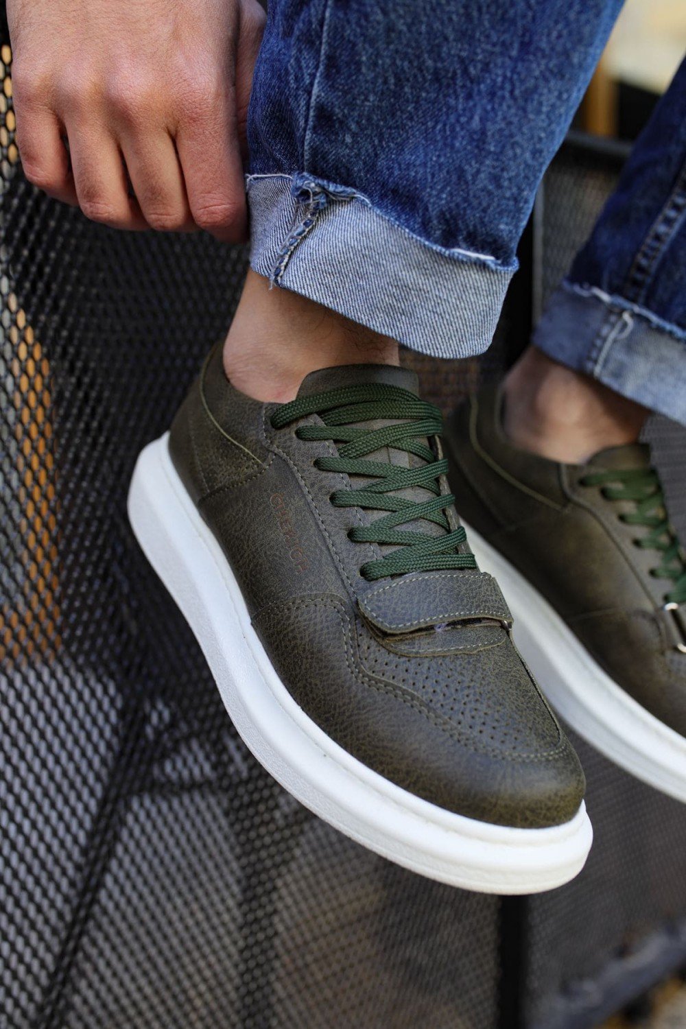 CH073 Flatline Erkek Günlük Bağcıklı Cilt Spor Sneaker Ayakkabı CBT - Haki – Chekich Erkek Ayakkabı