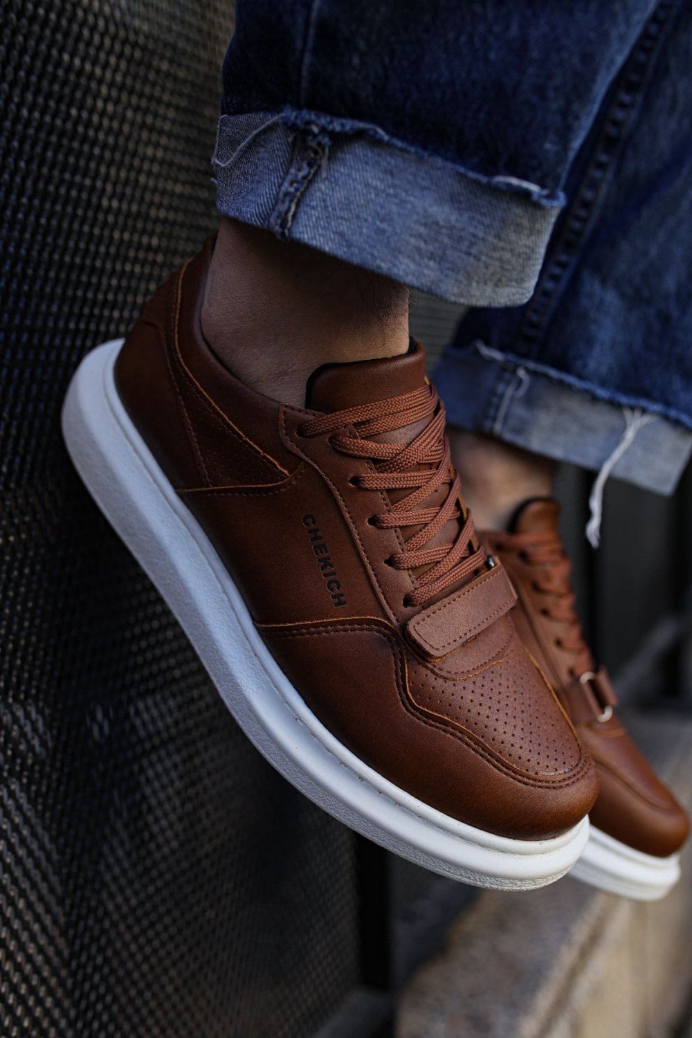 CH073 Flatline Erkek Günlük Bağcıklı Cilt Spor Sneaker Ayakkabı CBT - Taba – Chekich Erkek Ayakkabı