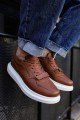 CH073 Flatline Erkek Günlük Bağcıklı Cilt Spor Sneaker Ayakkabı CBT - Taba