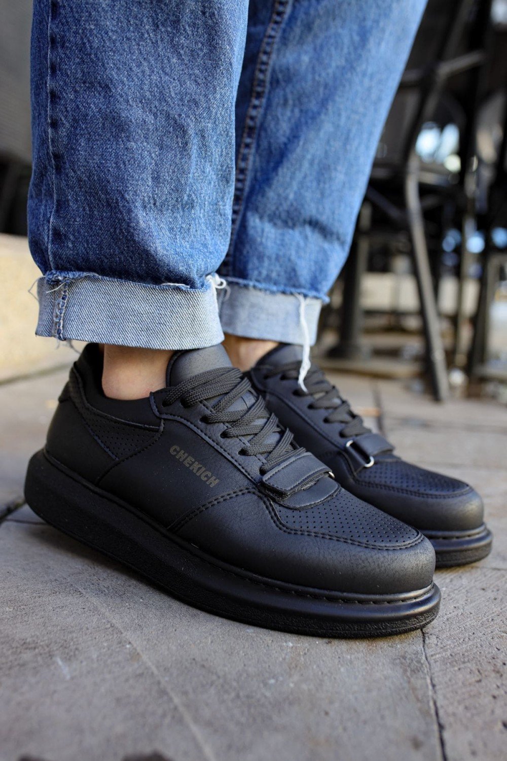 CH073 Flatline Erkek Günlük Bağcıklı Cilt Spor Sneaker Ayakkabı CST - Siyah – Chekich Erkek Ayakkabı