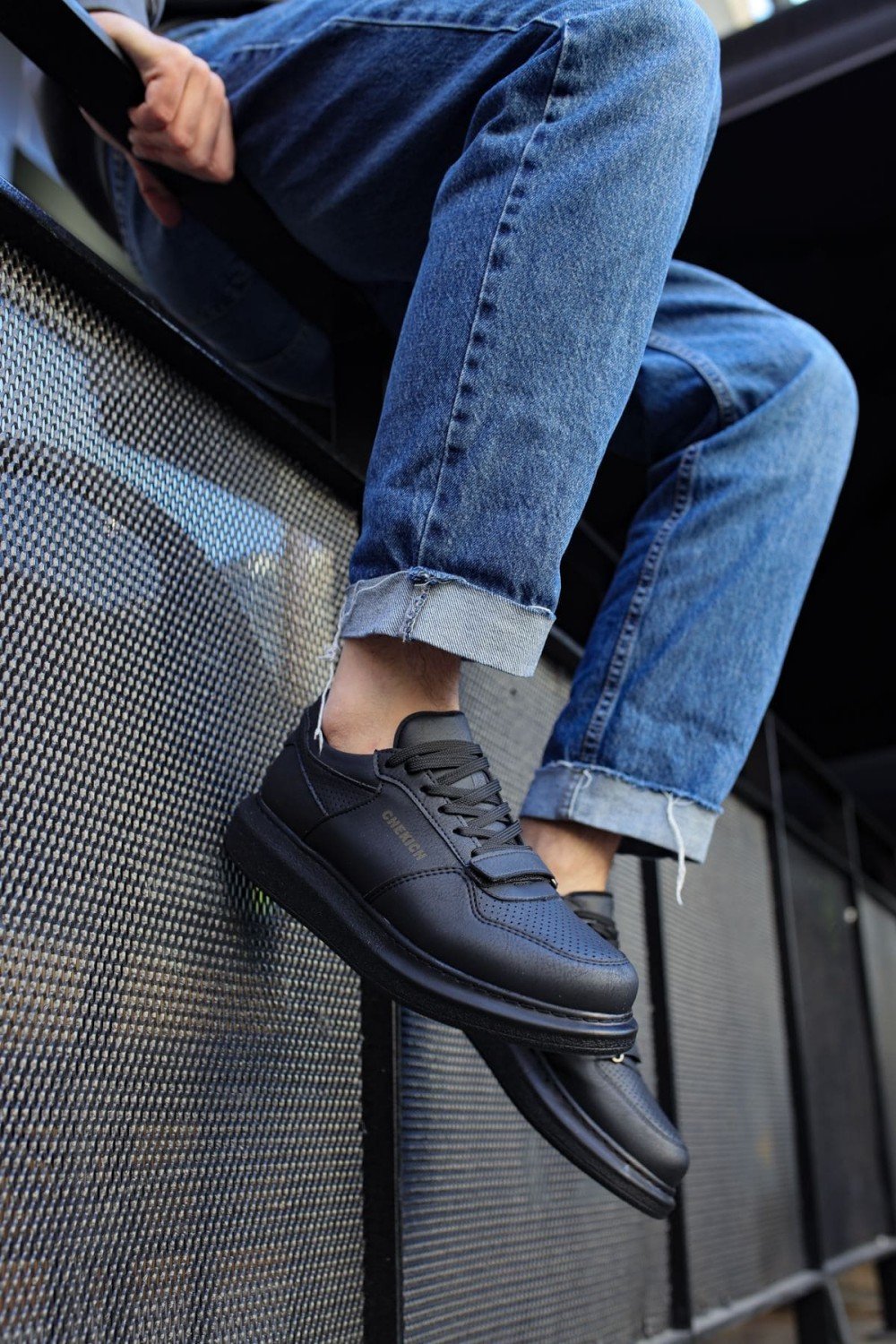 CH073 Flatline Erkek Günlük Bağcıklı Cilt Spor Sneaker Ayakkabı CST - Siyah – Chekich Erkek Ayakkabı