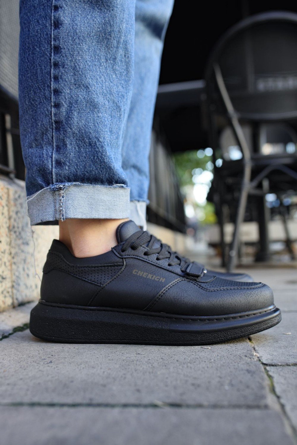 CH073 Flatline Erkek Günlük Bağcıklı Cilt Spor Sneaker Ayakkabı CST - Siyah – Chekich Erkek Ayakkabı