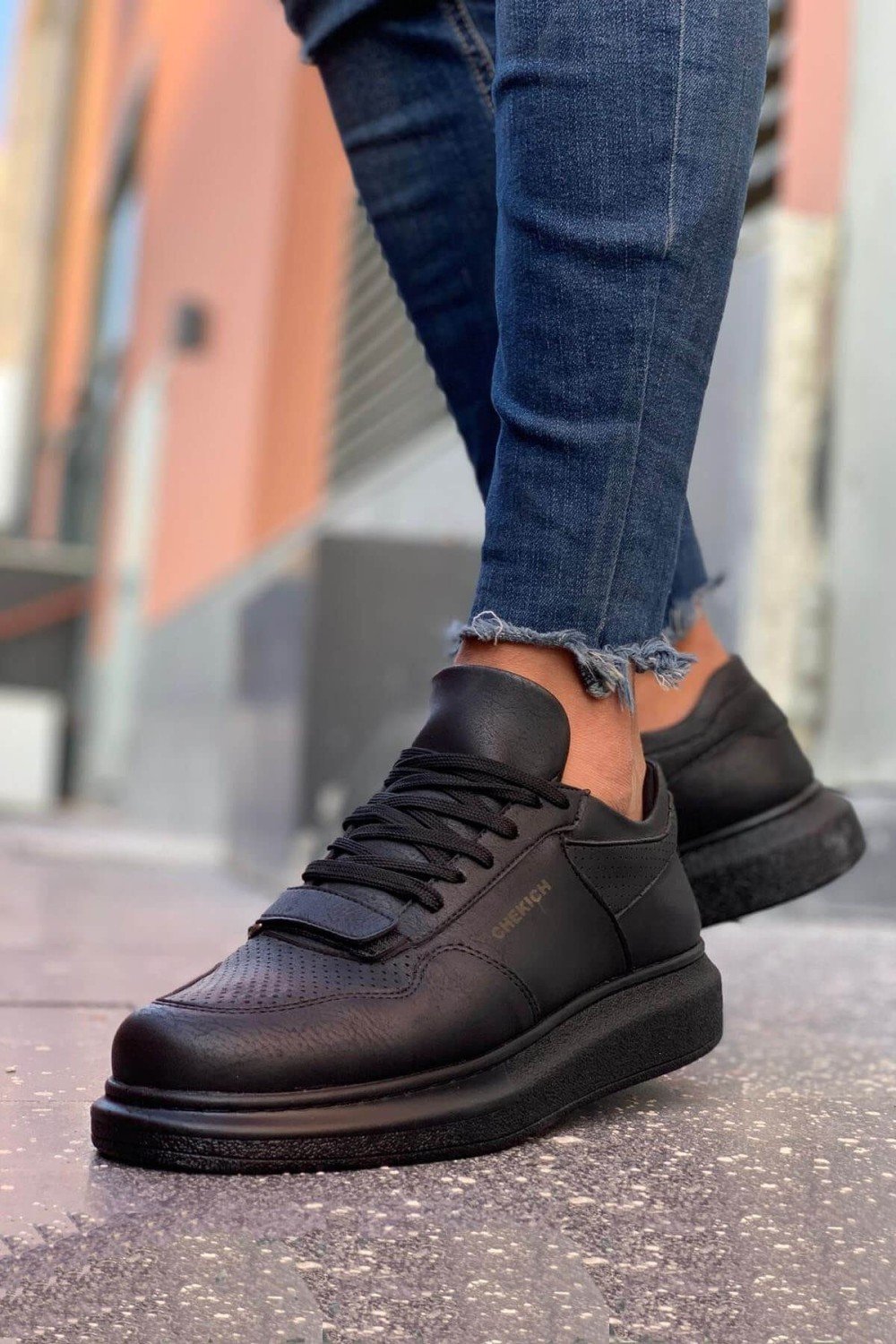 CH073 Flatline Erkek Günlük Bağcıklı Cilt Spor Sneaker Ayakkabı CST - Siyah – Chekich Erkek Ayakkabı