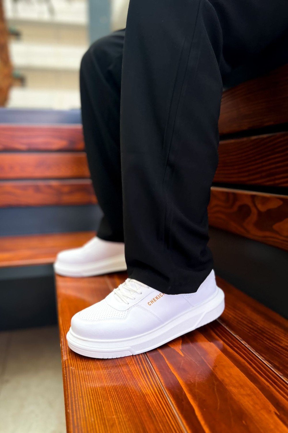 CH075 Signature Erkek Günlük Bağcıklı Cilt Spor Sneaker Ayakkabı CBT - Beyaz – Chekich Erkek Ayakkabı