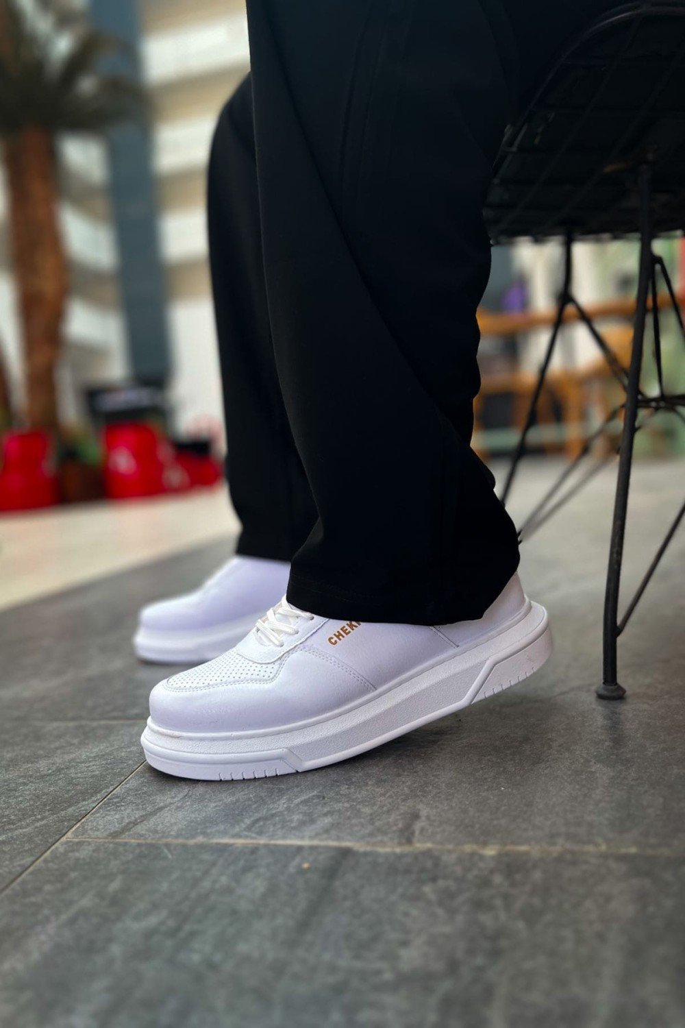 CH075 Signature Erkek Günlük Bağcıklı Cilt Spor Sneaker Ayakkabı CBT - Beyaz – Chekich Erkek Ayakkabı
