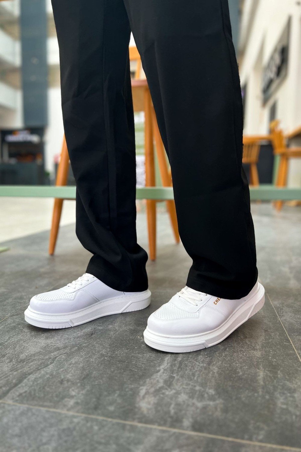 CH075 Signature Erkek Günlük Bağcıklı Cilt Spor Sneaker Ayakkabı CBT - Beyaz – Chekich Erkek Ayakkabı