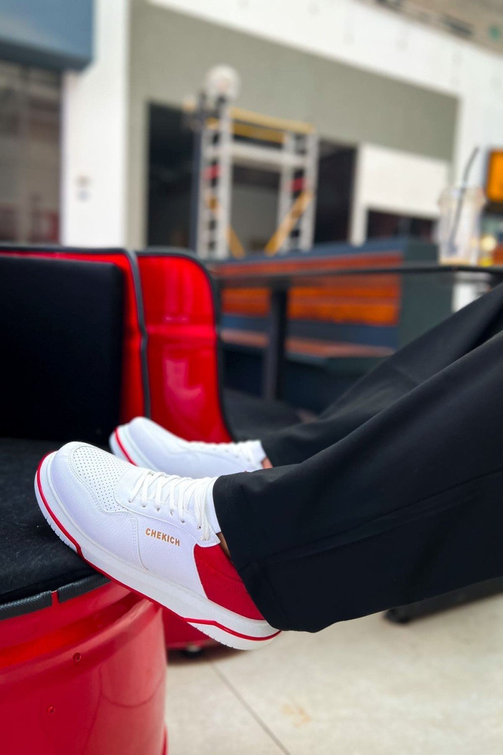 CH075 Signature Erkek Günlük Bağcıklı Cilt Spor Sneaker Ayakkabı CBT - Beyaz/Kırmızı – Chekich Erkek Ayakkabı