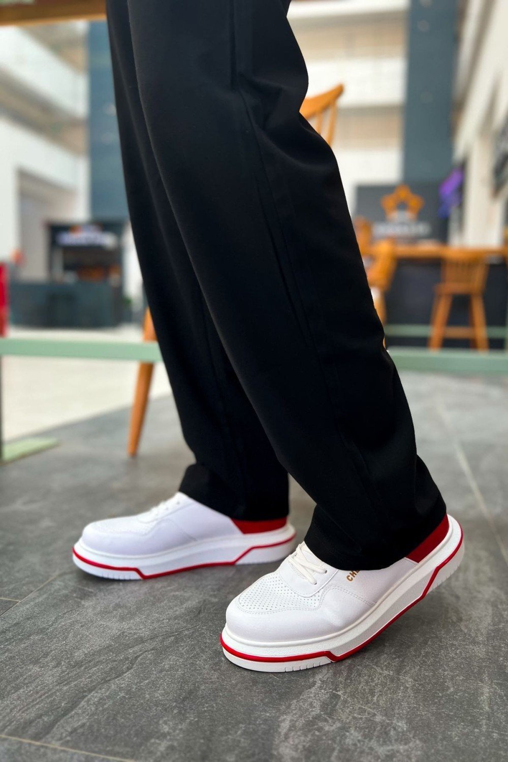 CH075 Signature Erkek Günlük Bağcıklı Cilt Spor Sneaker Ayakkabı CBT - Beyaz/Kırmızı – Chekich Erkek Ayakkabı