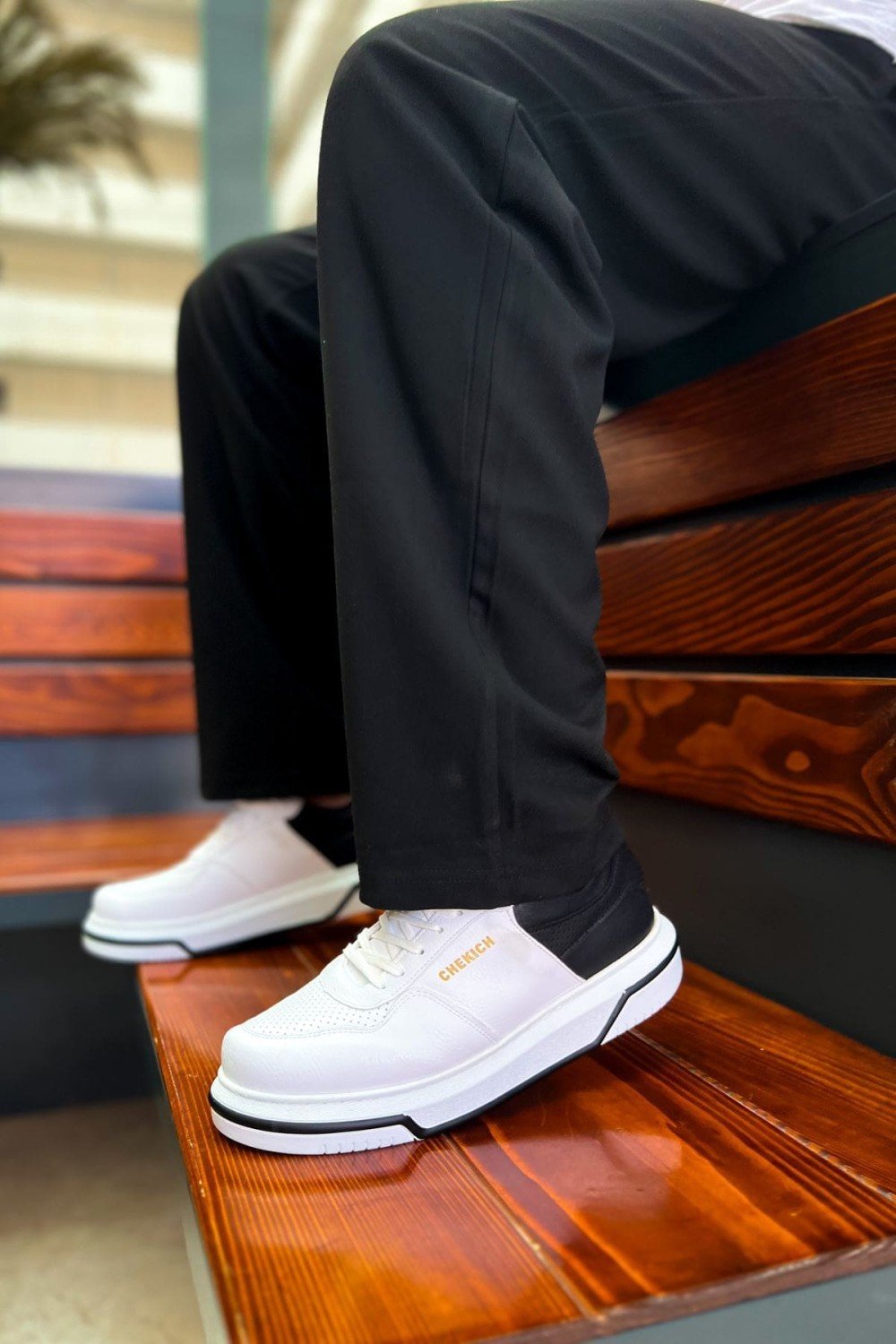 CH075 Signature Erkek Günlük Bağcıklı Cilt Spor Sneaker Ayakkabı CBT - Beyaz/Siyah – Chekich Erkek Ayakkabı