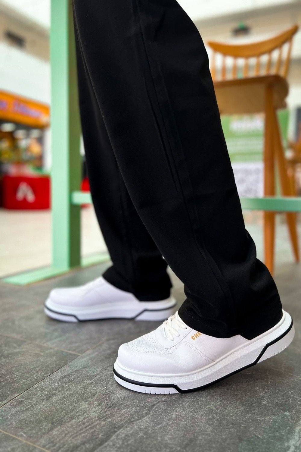 CH075 Signature Erkek Günlük Bağcıklı Cilt Spor Sneaker Ayakkabı CBT - Beyaz/Siyah – Chekich Erkek Ayakkabı