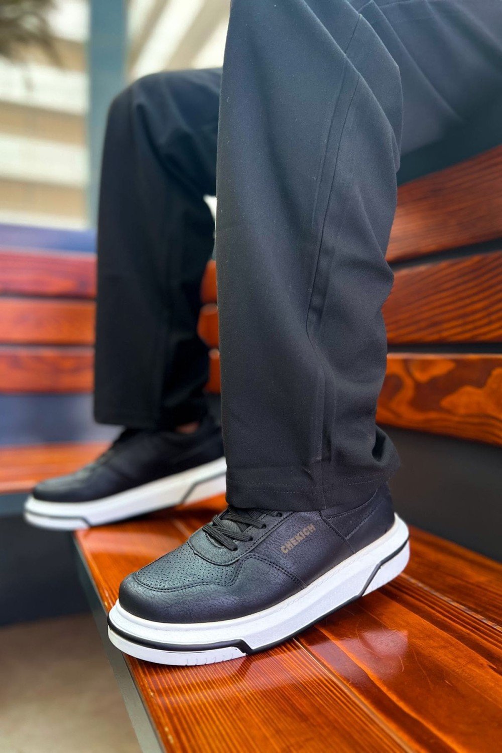 CH075 Signature Erkek Günlük Bağcıklı Cilt Spor Sneaker Ayakkabı CBT - Siyah – Chekich Erkek Ayakkabı