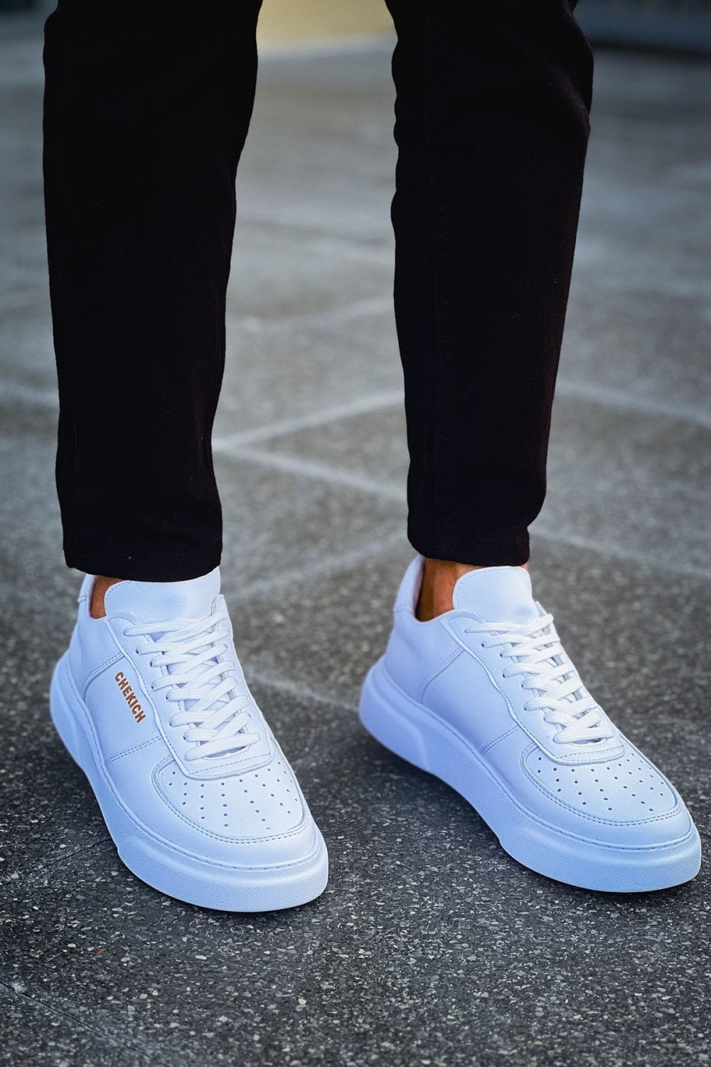 CH087 Kenton Erkek Günlük Bağcıklı Cilt Spor Sneaker Ayakkabı CBT - Beyaz – Chekich Erkek Ayakkabı