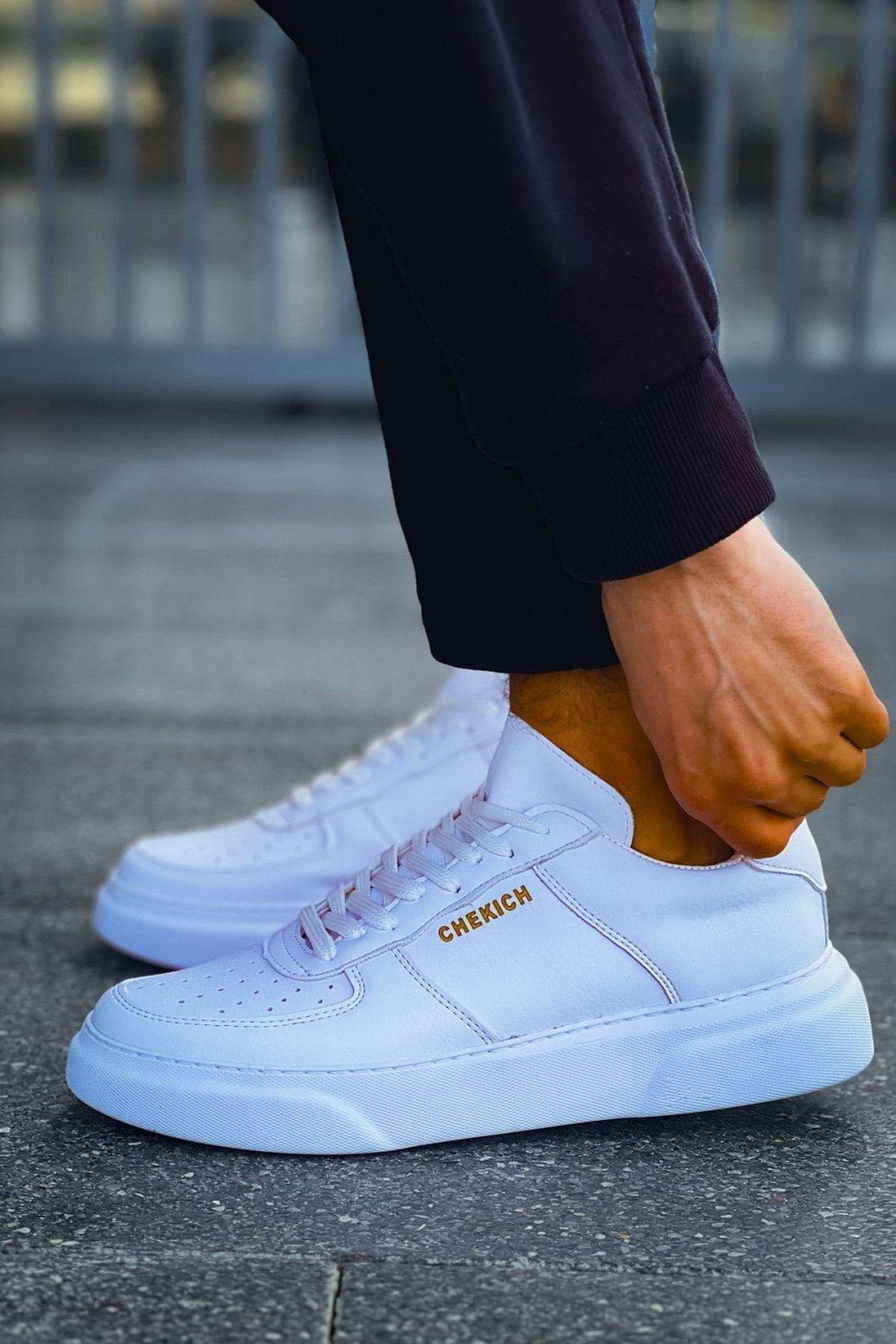 CH087 Kenton Erkek Günlük Bağcıklı Cilt Spor Sneaker Ayakkabı CBT - Beyaz – Chekich Erkek Ayakkabı