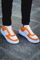 CH087 Kenton Erkek Günlük Bağcıklı Cilt Spor Sneaker Ayakkabı CBT - Beyaz/Turuncu – Chekich Erkek Ayakkabı