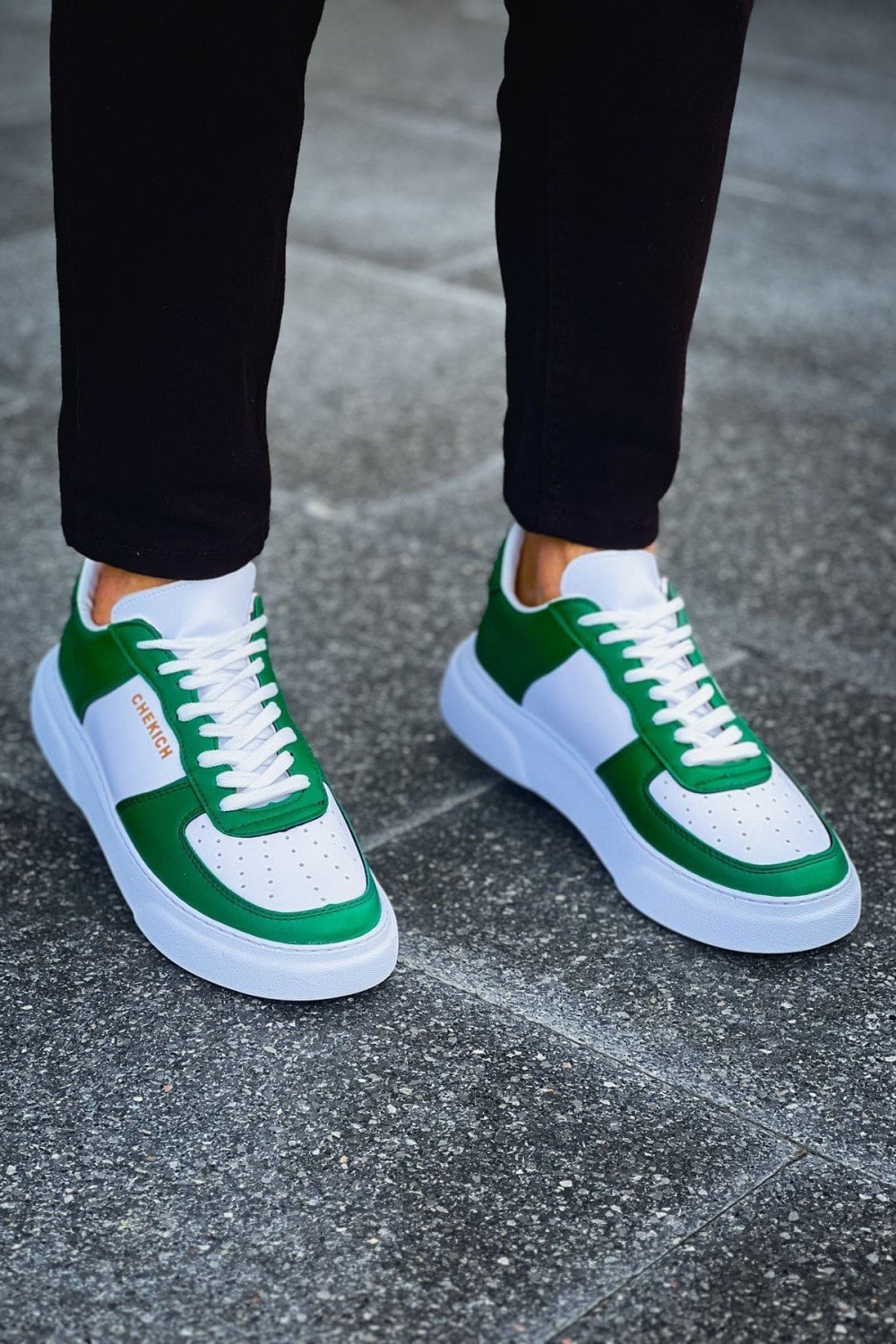 CH087 Kenton Erkek Günlük Bağcıklı Cilt Spor Sneaker Ayakkabı CBT - Beyaz/Yeşil – Chekich Erkek Ayakkabı