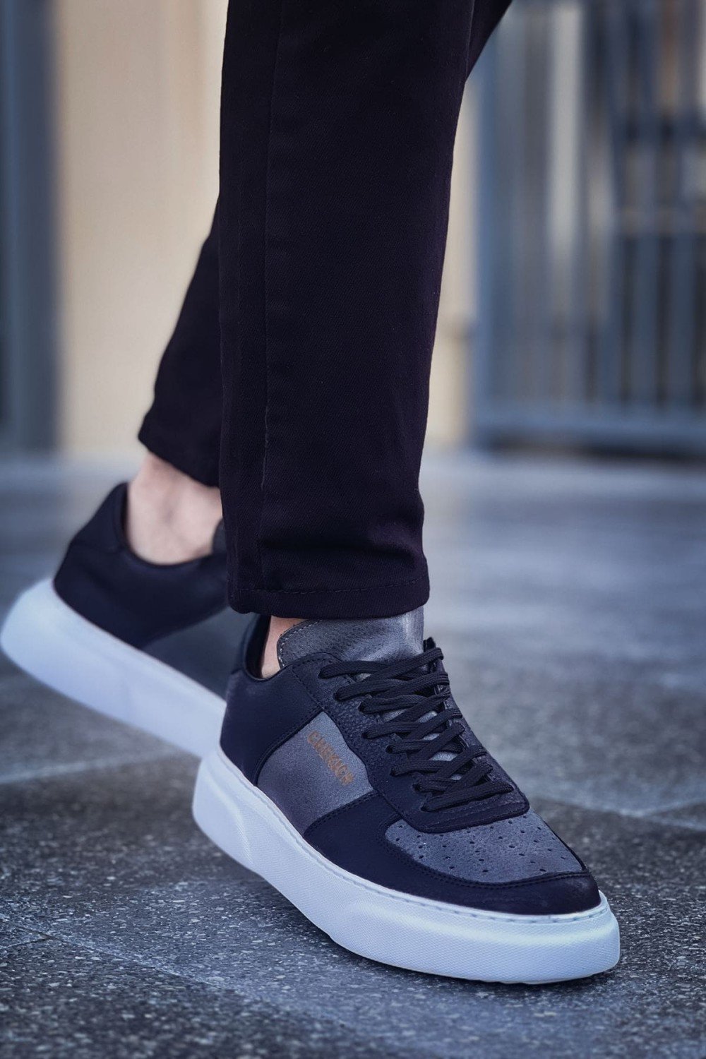 CH087 Kenton Erkek Günlük Bağcıklı Cilt Spor Sneaker Ayakkabı CBT - Siyah/Antrasit – Chekich Erkek Ayakkabı