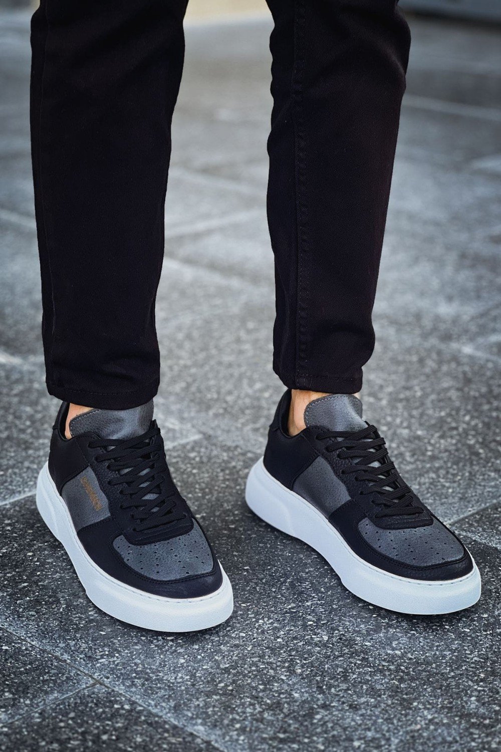 CH087 Kenton Erkek Günlük Bağcıklı Cilt Spor Sneaker Ayakkabı CBT - Siyah/Antrasit – Chekich Erkek Ayakkabı