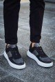 CH087 Kenton Erkek Günlük Bağcıklı Cilt Spor Sneaker Ayakkabı CBT - Siyah/Antrasit – Chekich Erkek Ayakkabı