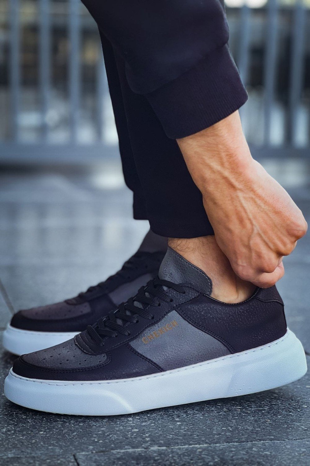 CH087 Kenton Erkek Günlük Bağcıklı Cilt Spor Sneaker Ayakkabı CBT - Siyah/Antrasit – Chekich Erkek Ayakkabı