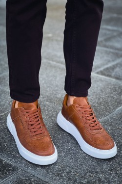 CH087 Kenton Erkek Günlük Bağcıklı Cilt Spor Sneaker Ayakkabı CBT - Taba