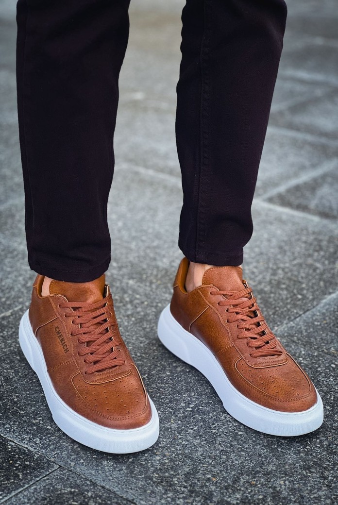CH087 Kenton Erkek Günlük Bağcıklı Cilt Spor Sneaker Ayakkabı CBT - Taba