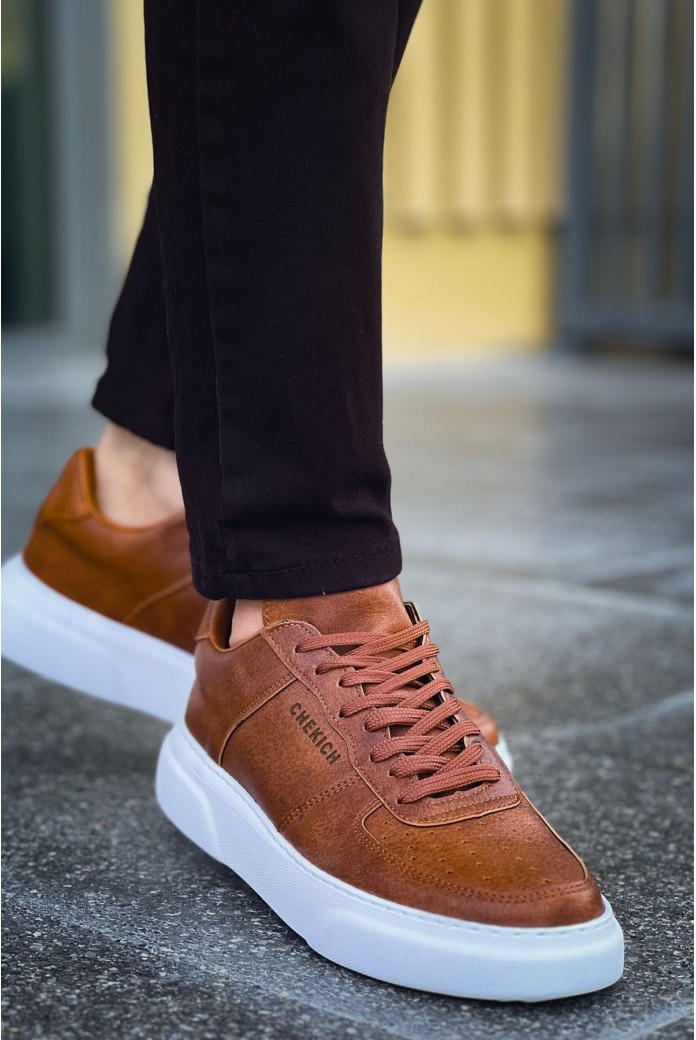 CH087 Kenton Erkek Günlük Bağcıklı Cilt Spor Sneaker Ayakkabı CBT - Taba