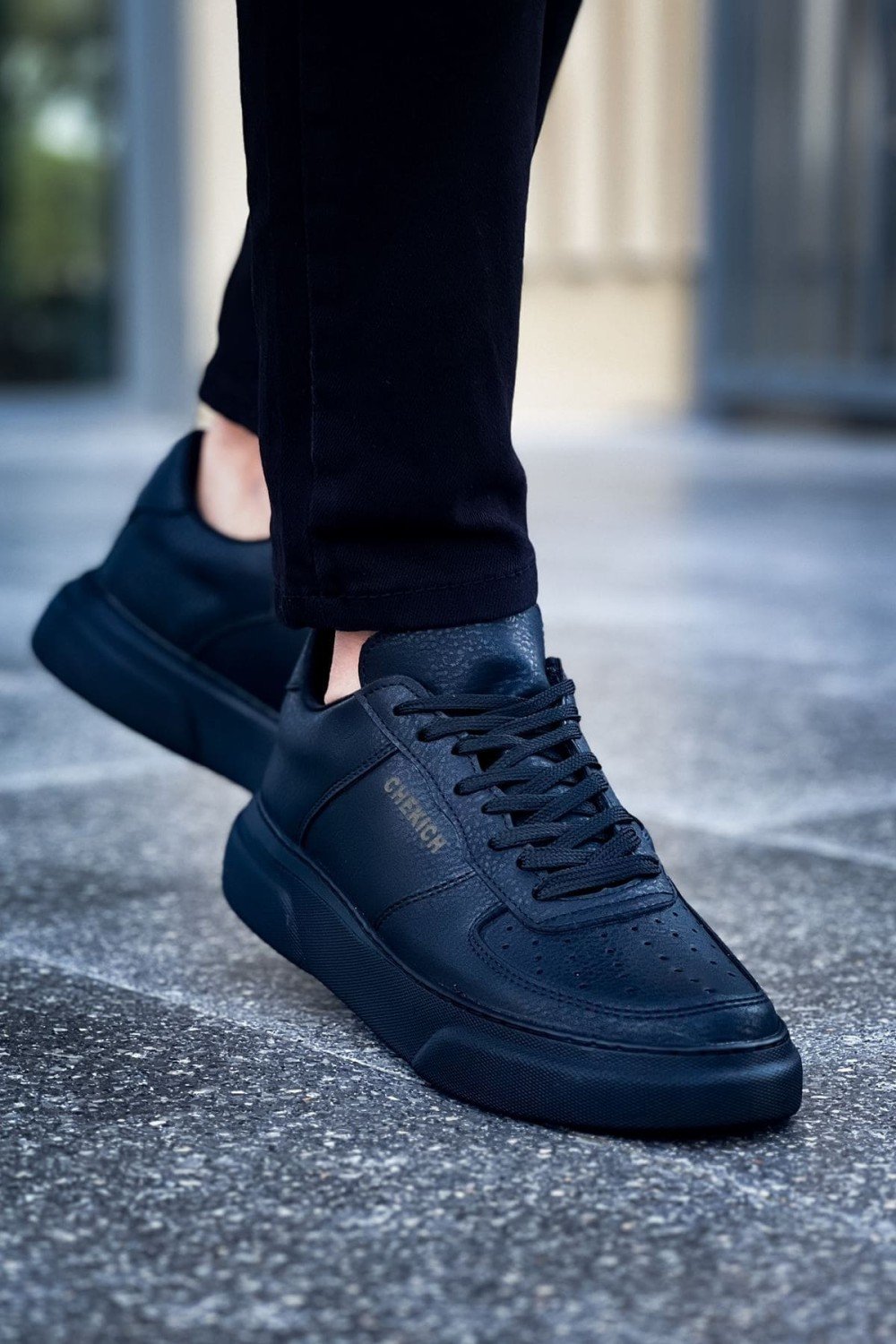 CH087 Kenton Erkek Günlük Bağcıklı Cilt Spor Sneaker Ayakkabı CST - Siyah – Chekich Erkek Ayakkabı
