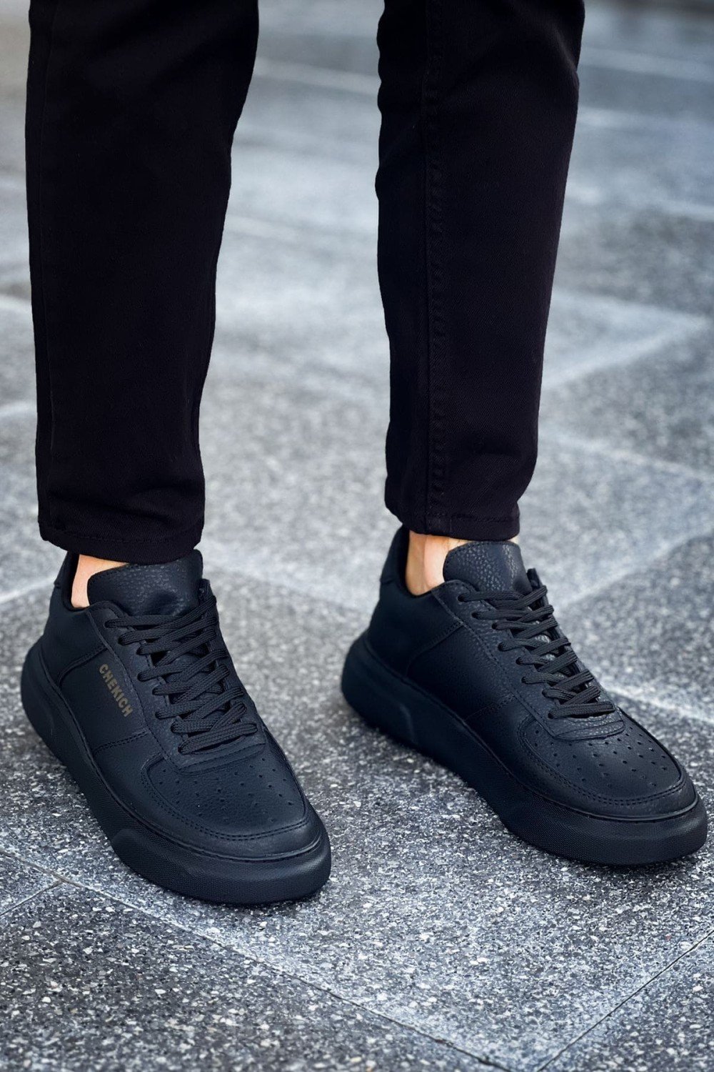 CH087 Kenton Erkek Günlük Bağcıklı Cilt Spor Sneaker Ayakkabı CST - Siyah – Chekich Erkek Ayakkabı