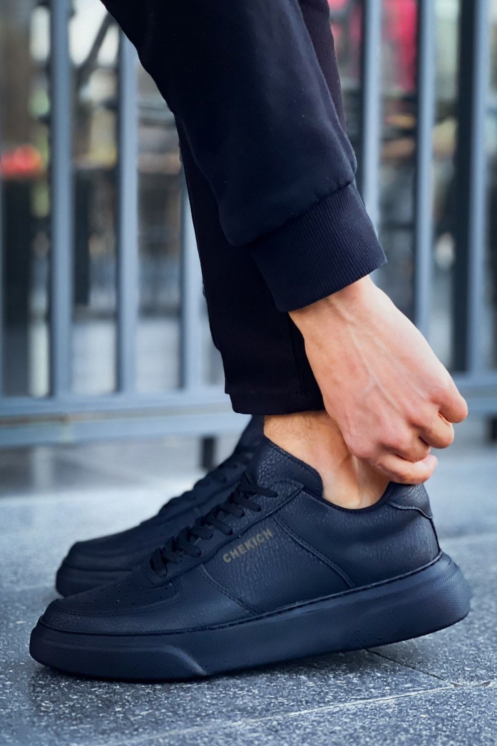CH087 Kenton Erkek Günlük Bağcıklı Cilt Spor Sneaker Ayakkabı CST - Siyah – Chekich Erkek Ayakkabı