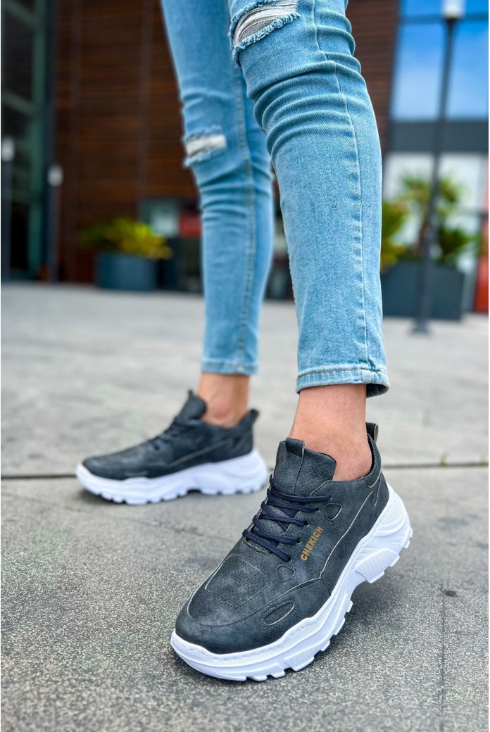 CH089 Low Top Lace Up Erkek Günlük Bağcıklı Cilt Spor Sneaker Ayakkabı CBT - Antrasit