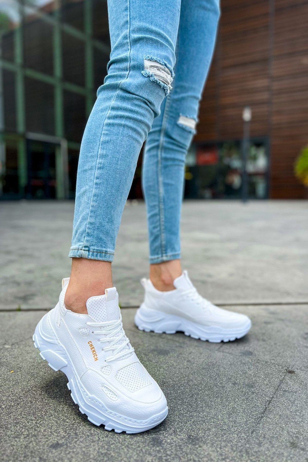 CH089 Low Top Lace Up Erkek Günlük Bağcıklı Cilt Spor Sneaker Ayakkabı CBT - Beyaz – Chekich Erkek Ayakkabı