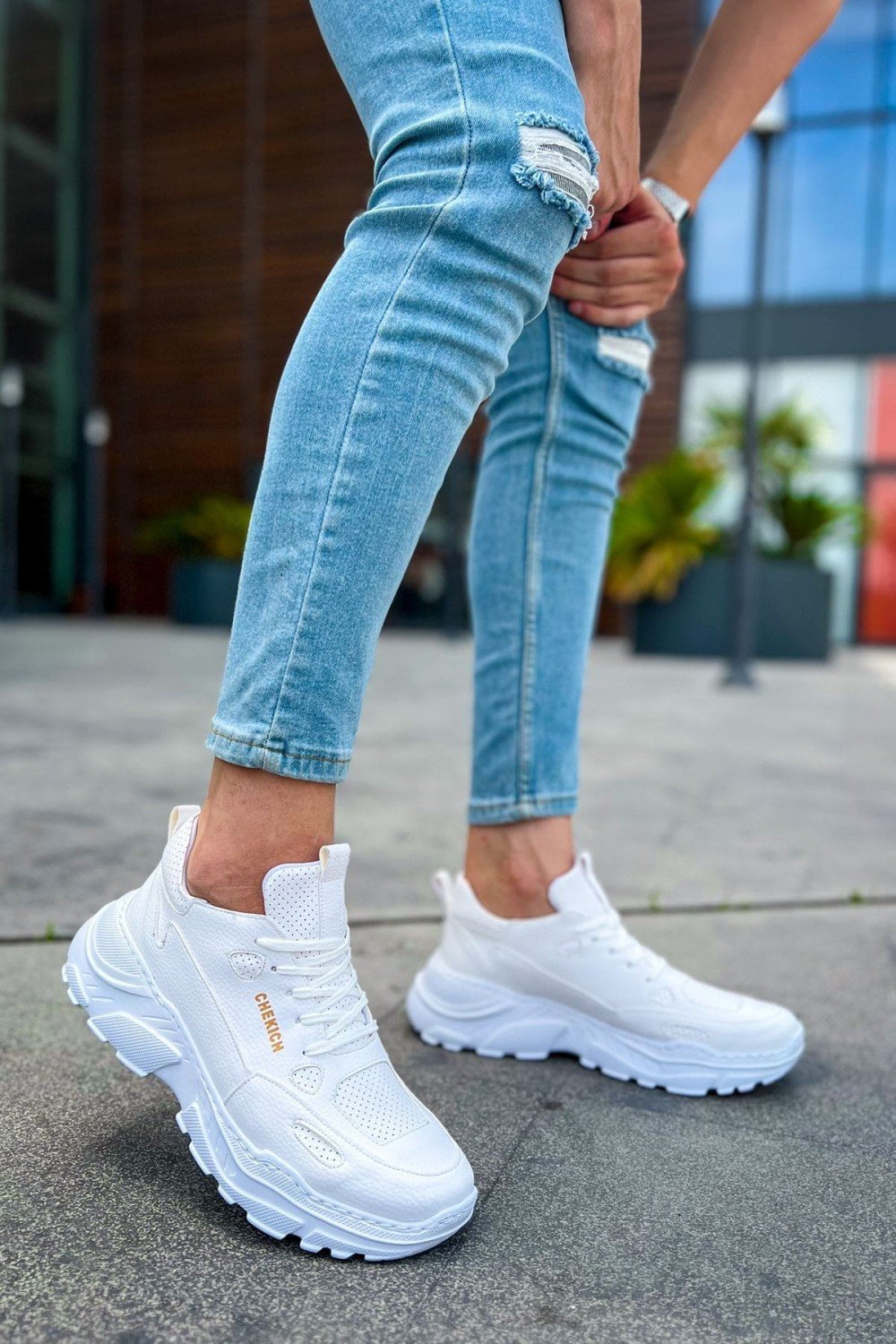CH089 Low Top Lace Up Erkek Günlük Bağcıklı Cilt Spor Sneaker Ayakkabı CBT - Beyaz – Chekich Erkek Ayakkabı
