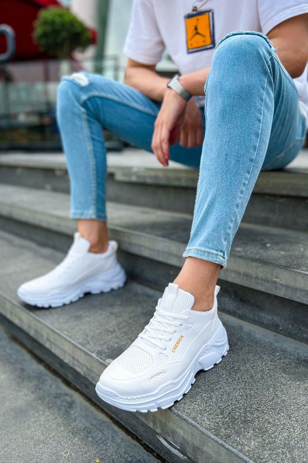 CH089 Low Top Lace Up Erkek Günlük Bağcıklı Cilt Spor Sneaker Ayakkabı CBT - Beyaz – Chekich Erkek Ayakkabı
