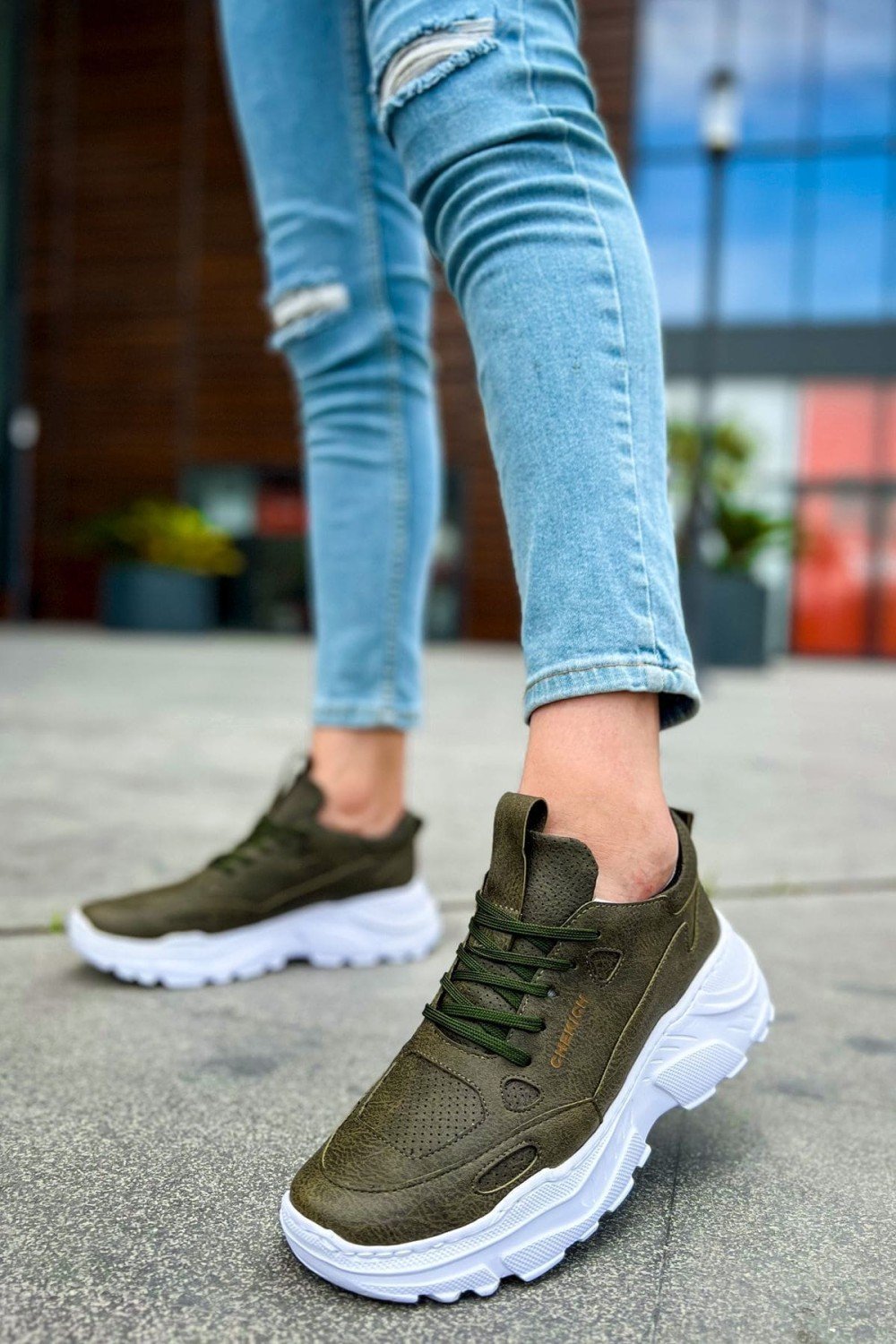 CH089 Low Top Lace Up Erkek Günlük Bağcıklı Cilt Spor Sneaker Ayakkabı CBT - Haki – Chekich Erkek Ayakkabı