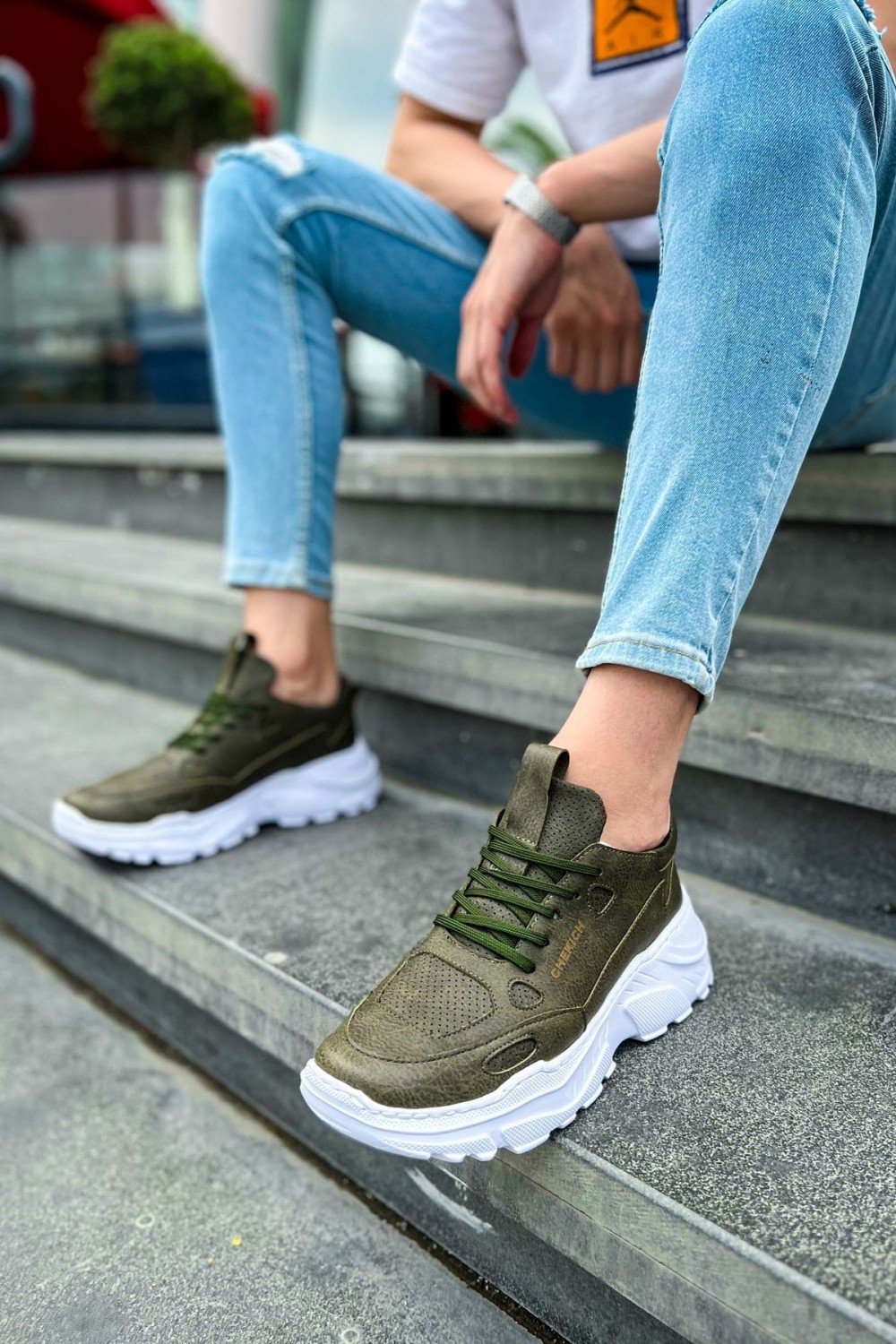 CH089 Low Top Lace Up Erkek Günlük Bağcıklı Cilt Spor Sneaker Ayakkabı CBT - Haki – Chekich Erkek Ayakkabı