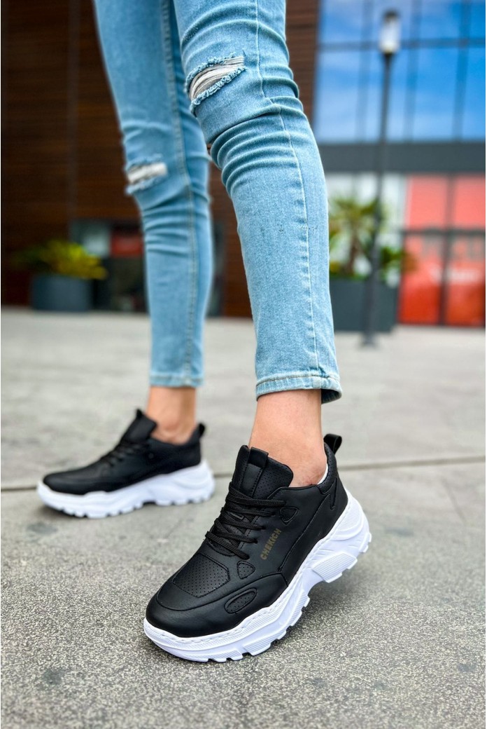 CH089 Low Top Lace Up Erkek Günlük Bağcıklı Cilt Spor Sneaker Ayakkabı CBT - Siyah