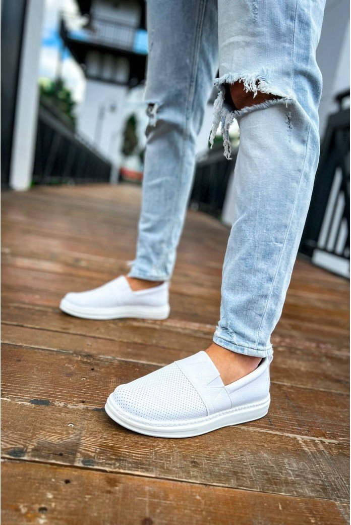 CH091 Brecon Erkek Günlük Bağcıksız Cilt Klasik Ayakkabı CBT - Beyaz