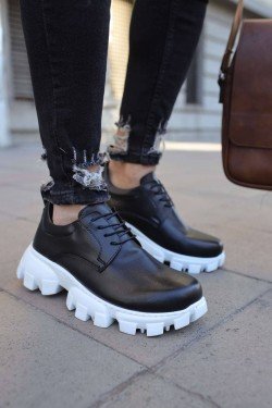 CH093 Castle Erkek Günlük Bağcıklı Cilt Klasik Ayakkabı CBT - Siyah