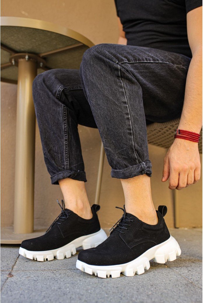 CH093 Castle Erkek Günlük Bağcıklı Süet Klasik Ayakkabı CBT - Siyah