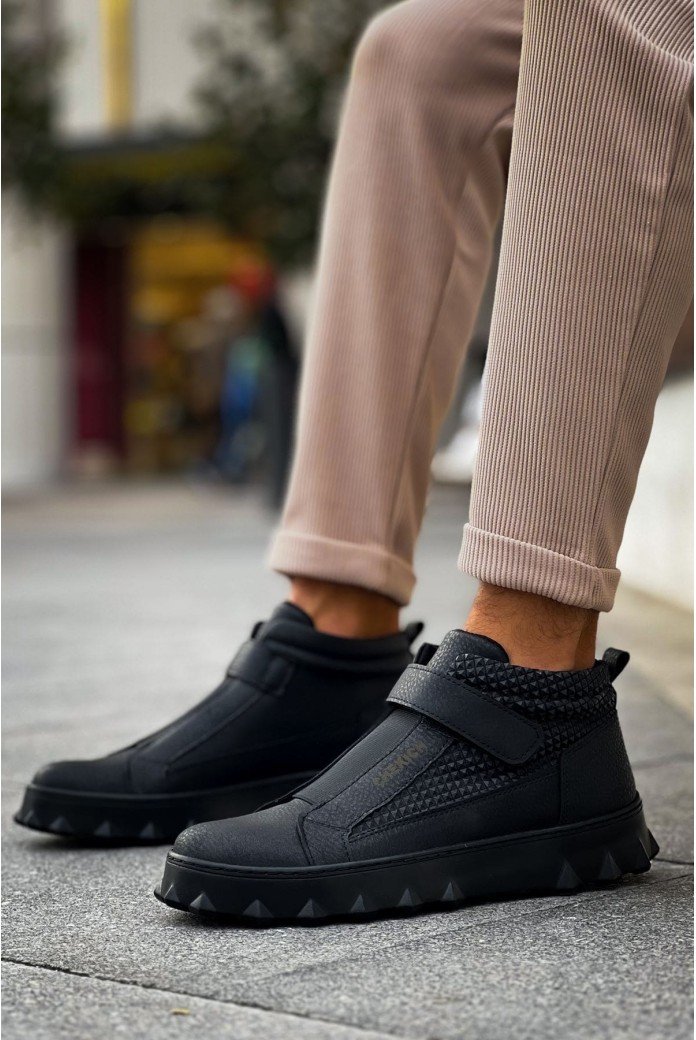 CH103 Pyramid Long Erkek Spor Günlük Bağcıksız Cırtlı Cilt Bot CST - Siyah