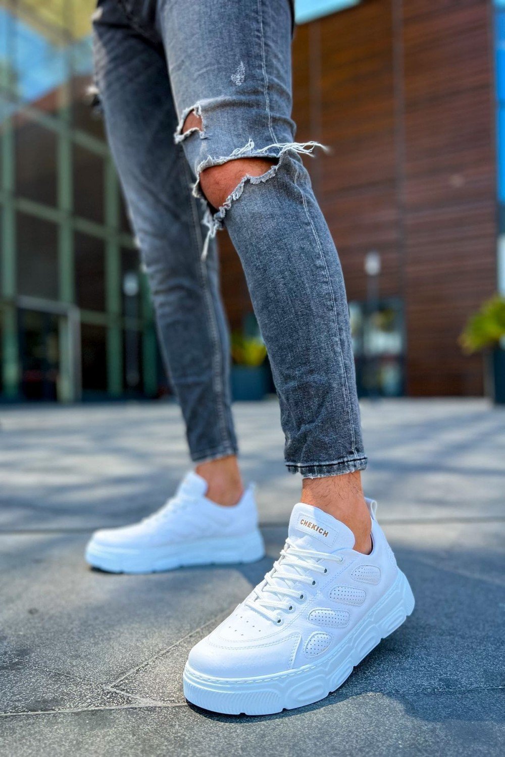 CH105 Cronus Erkek Günlük Bağcıklı Cilt Spor Sneaker Ayakkabı CBT - Beyaz – Chekich Erkek Ayakkabı